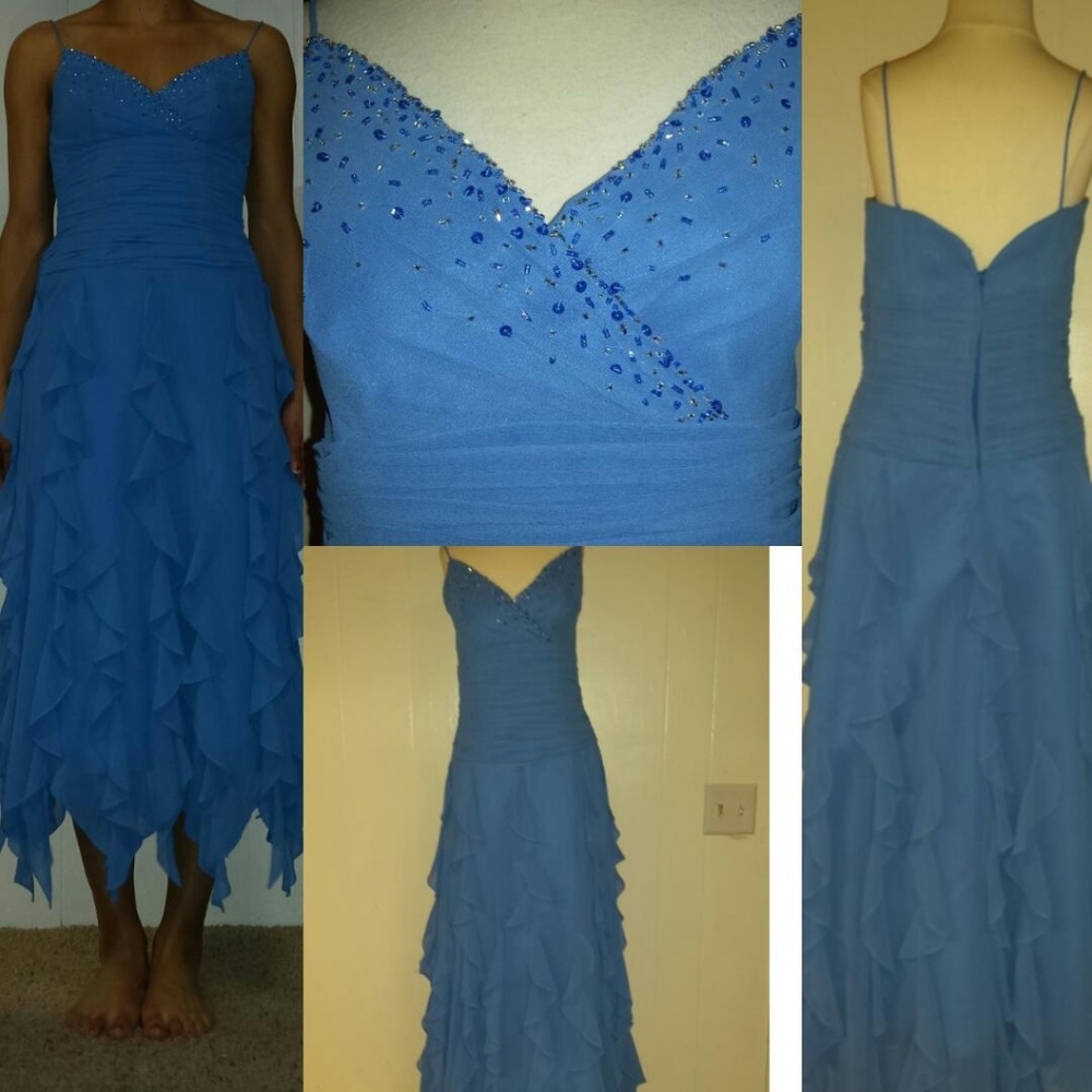Blue ruffle cocktail dress/evening gown