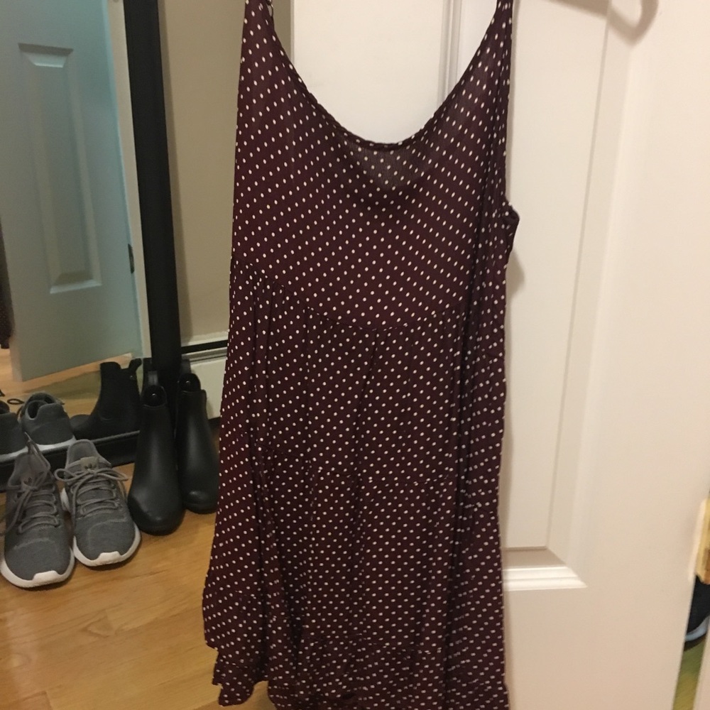 Maroon and white polka dot dress