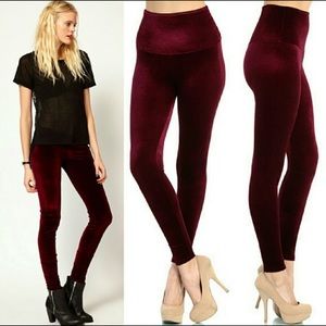 High-Waisted Velvet Leggings- Wine