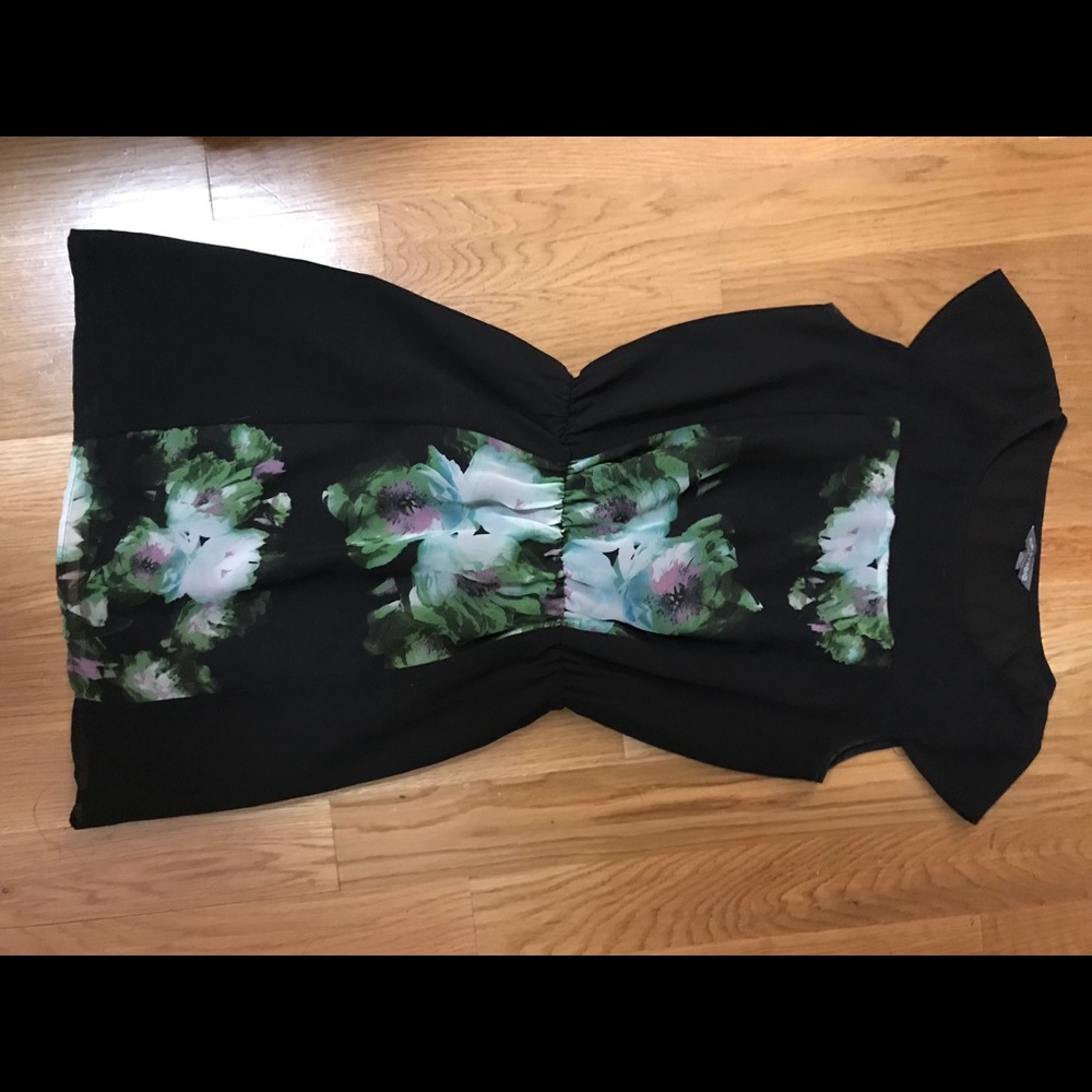Black Cinched Dress with Floral Print