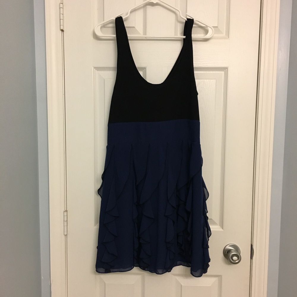 Express blue and black ruffled dress