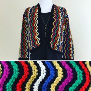 Vintage 70s Rainbow Squiggle Open Bolero Cardigan