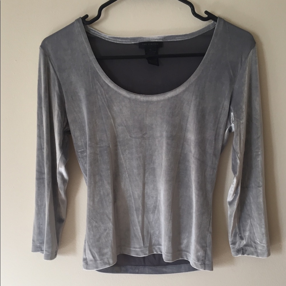 Velvet silver 3/4 sleeve top- scooped neck
