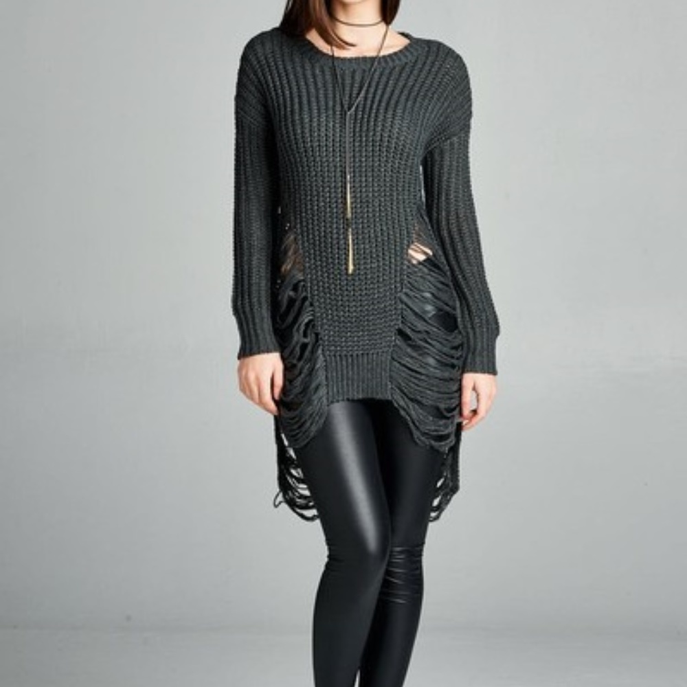 Charcoal Grey Frayed Sweater