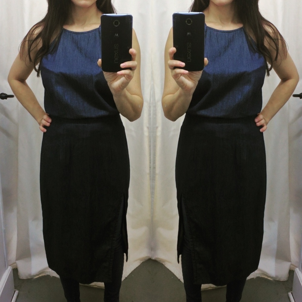 SOLD Dark Denim Midi Dress with Front Leg Split
