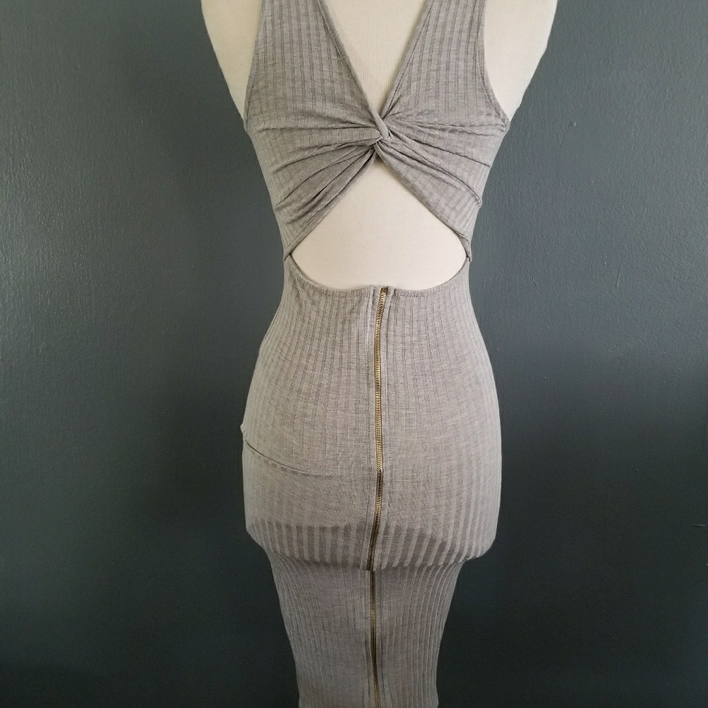 Grey Ribbed Bodycon Dress