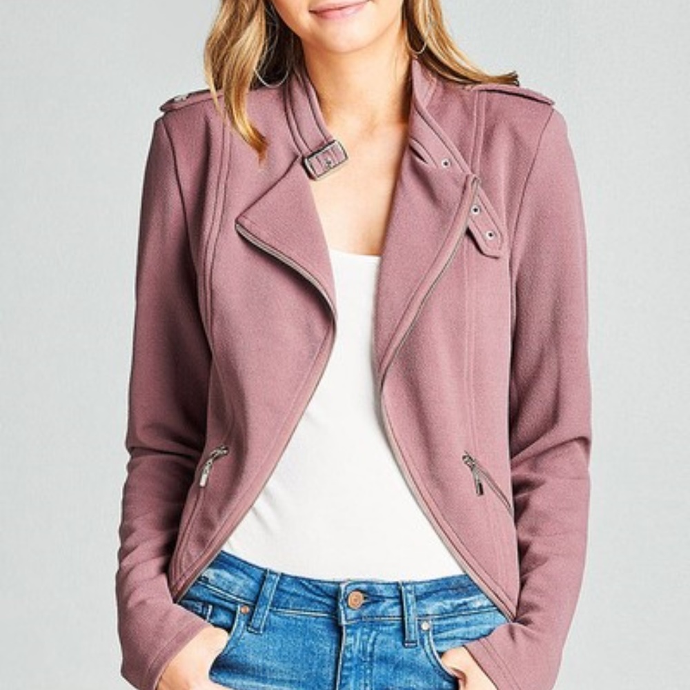 Mauve Curved Motto Jacket - Picture 2 of 4