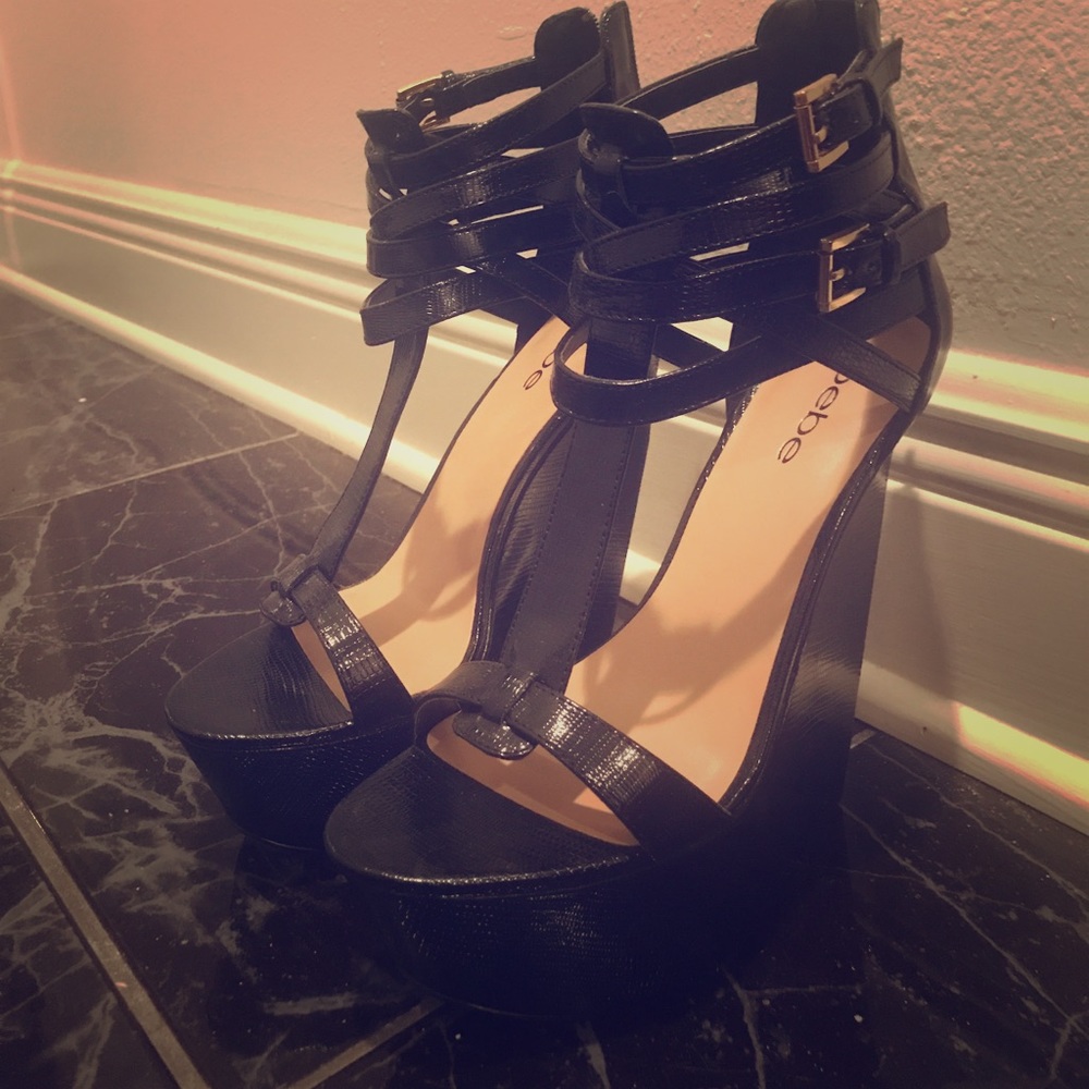 Black platform/wedge Bebe shoes