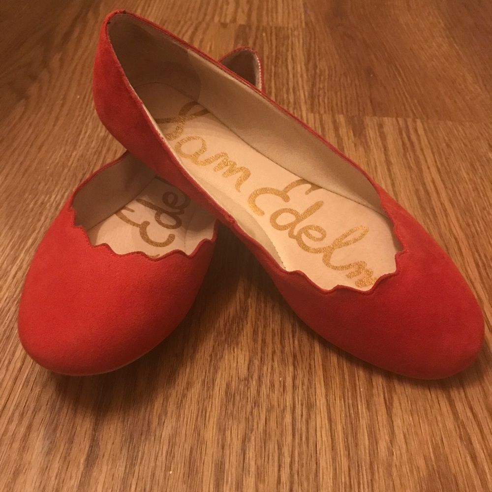 Sam Edelman red suede scalloped ballerina flats