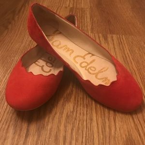 Sam Edelman red suede scalloped ballerina flats