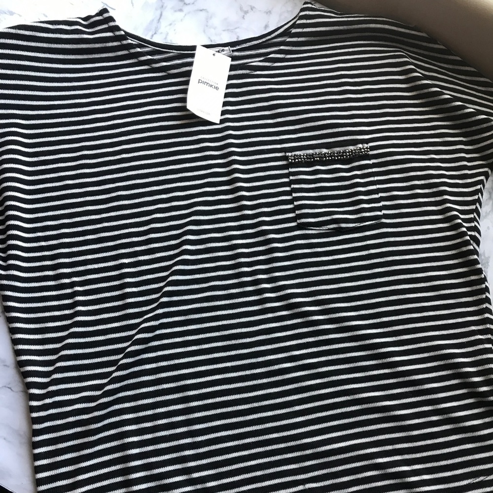 Embellished Black & White Dolman Shirt