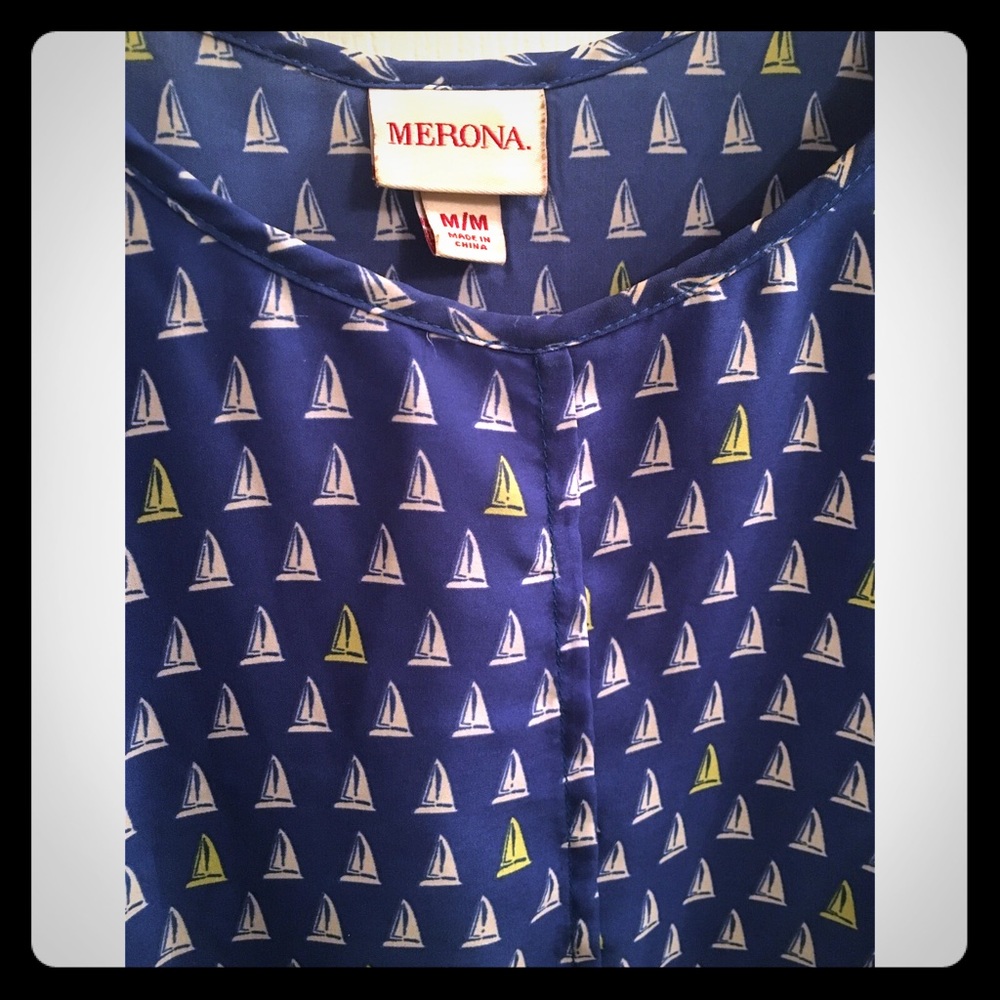 Blue Sleeveless Sailboat Blouse