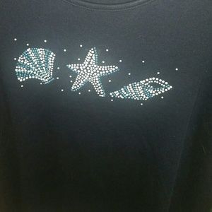 2x Quacker Factory Black Knit Top Beaded Seashells