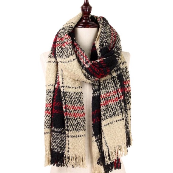 Accessories - Beige Plain Plaid Scarf