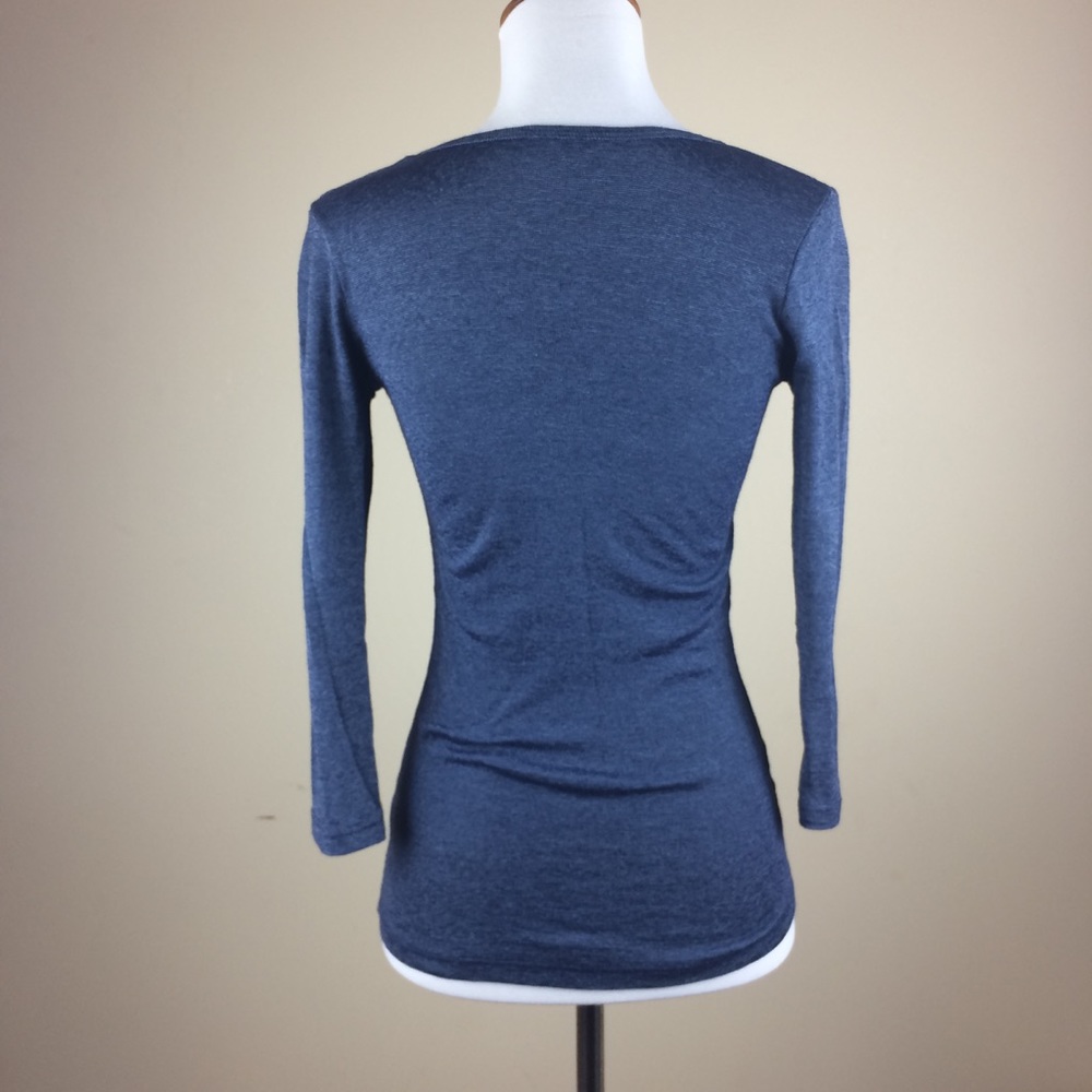 Michael Stars V Neck Blue Metallic 3/4 Sleeve Top - Picture 5 of 8