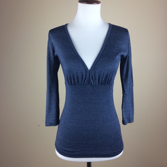 Michael Stars V Neck Blue Metallic 3/4 Sleeve Top - Picture 8 of 8