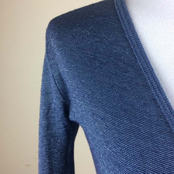 Michael Stars V Neck Blue Metallic 3/4 Sleeve Top - Picture 2 of 8