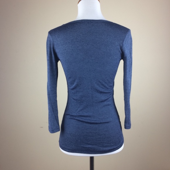 Michael Stars V Neck Blue Metallic 3/4 Sleeve Top - Picture 5 of 8