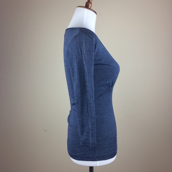 Michael Stars V Neck Blue Metallic 3/4 Sleeve Top - Picture 6 of 8