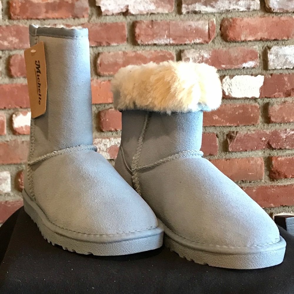 Light Blue Mid Calf Suede Boots