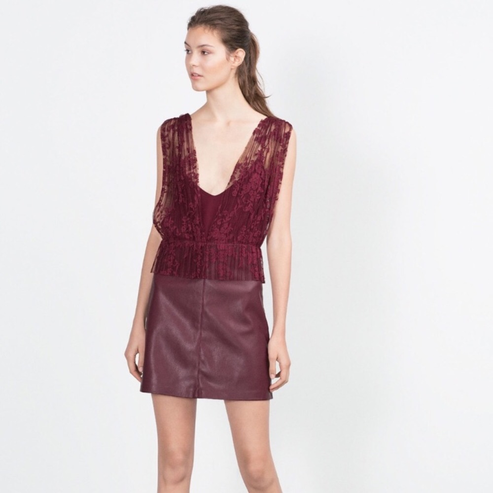 NWT Zara faux leather dress with lace overlay