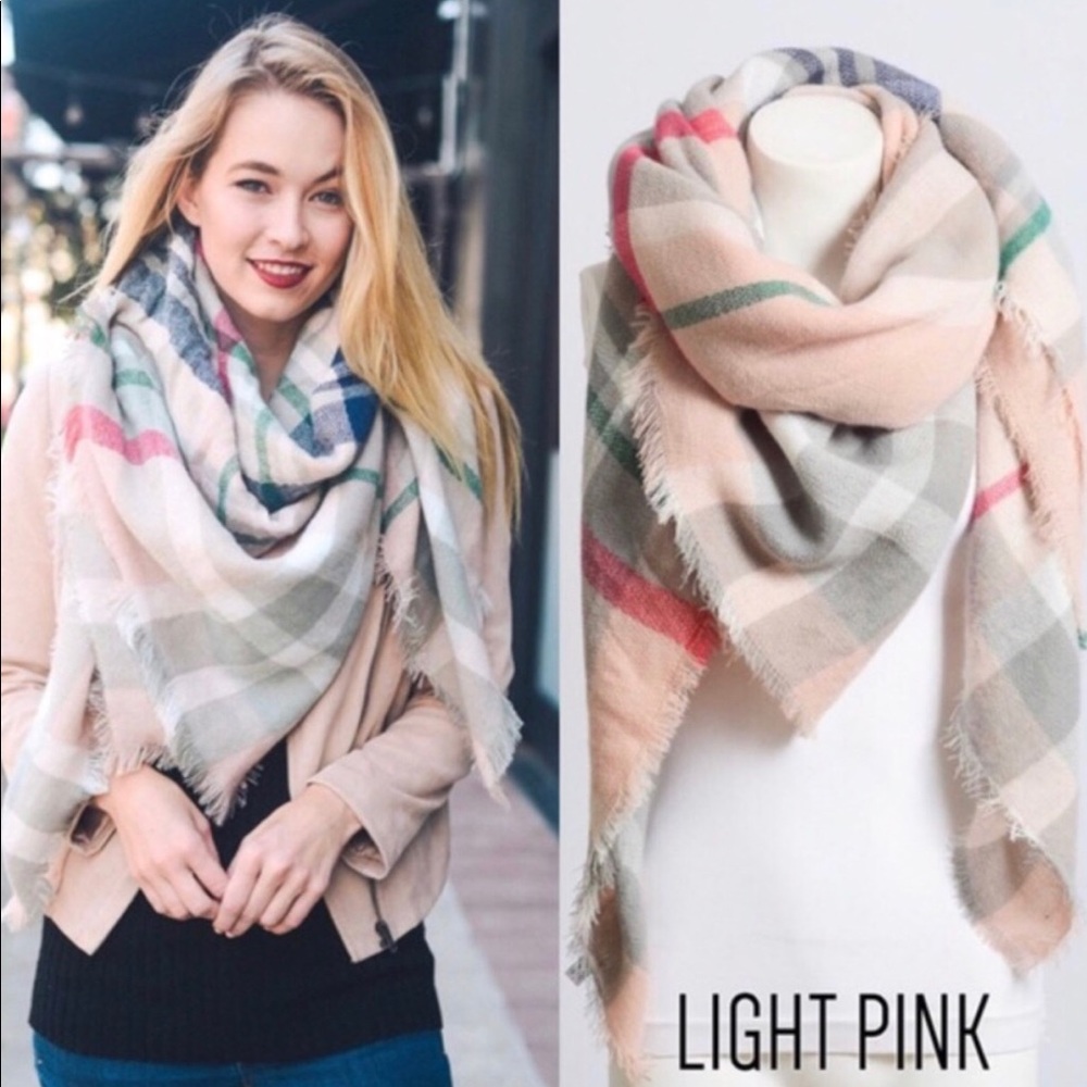 • Pink Plaid Blanket Scarf •