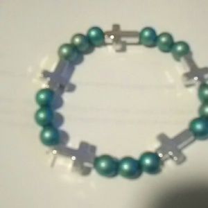 Teal Ovarian cancer Hematite bracelet