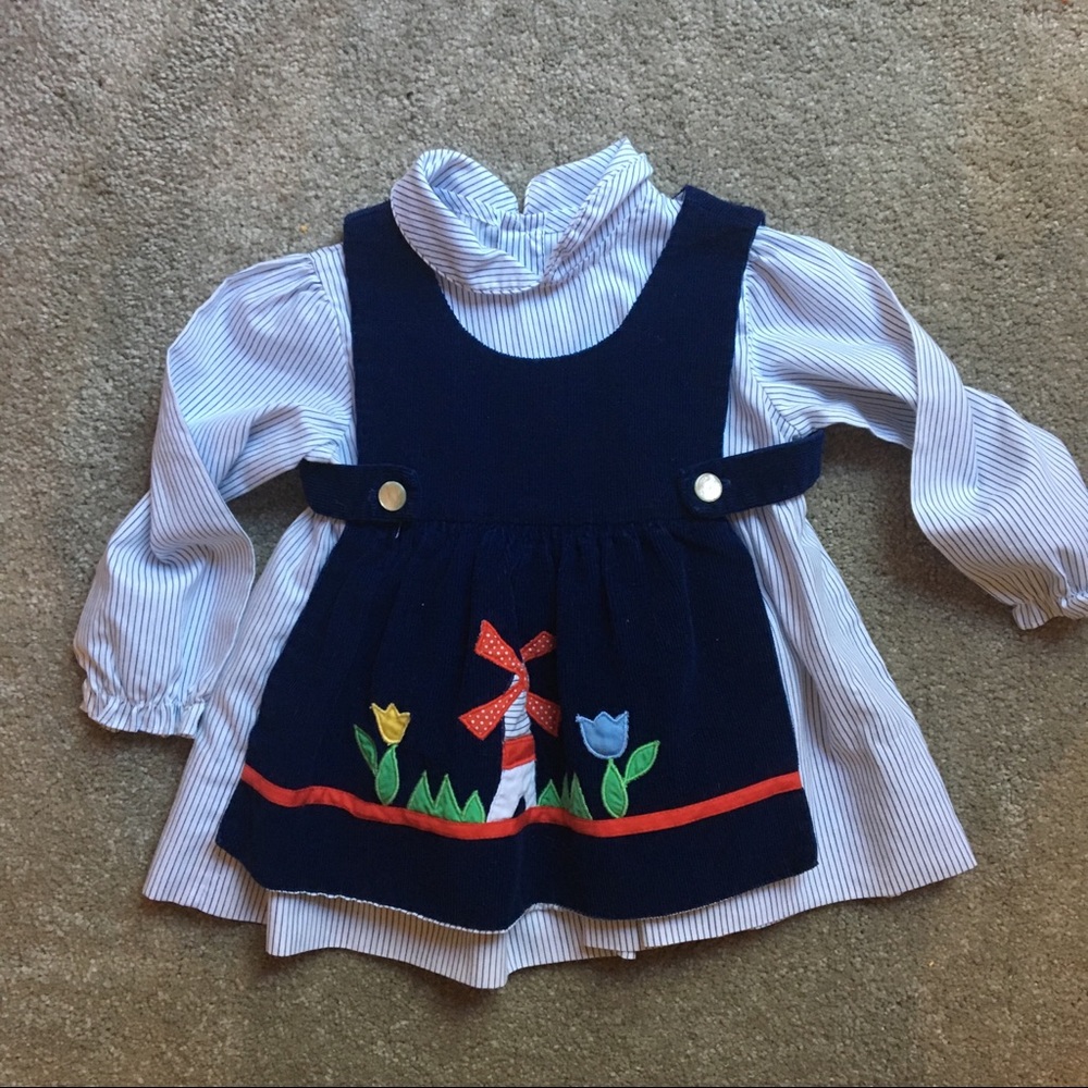 Blue corduroy windmill and tulip dress