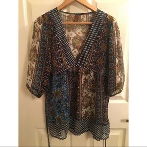 Sheer Three Quarter Sleeve Blouse