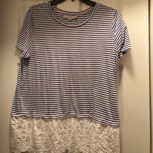 Striped Eyelet Hem Top