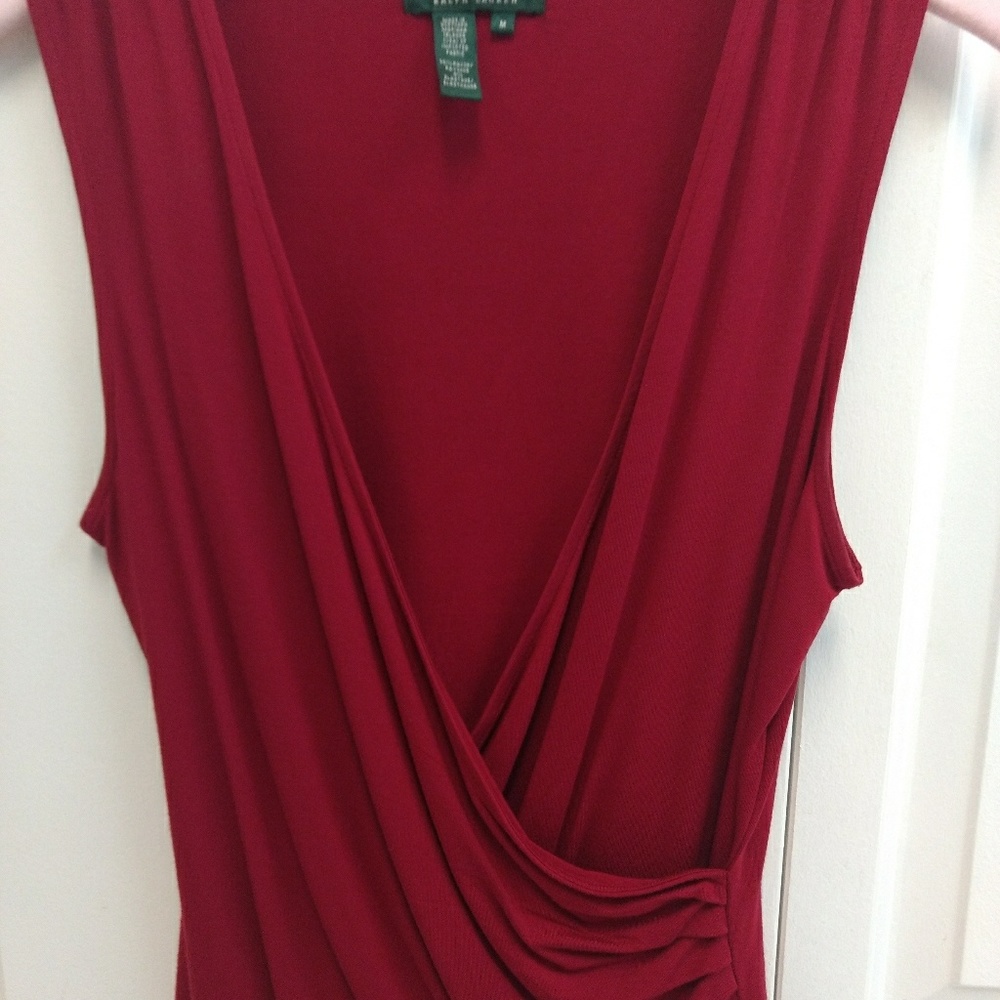 Lauren Women's Red Sleeveless V-neck faux wrap top