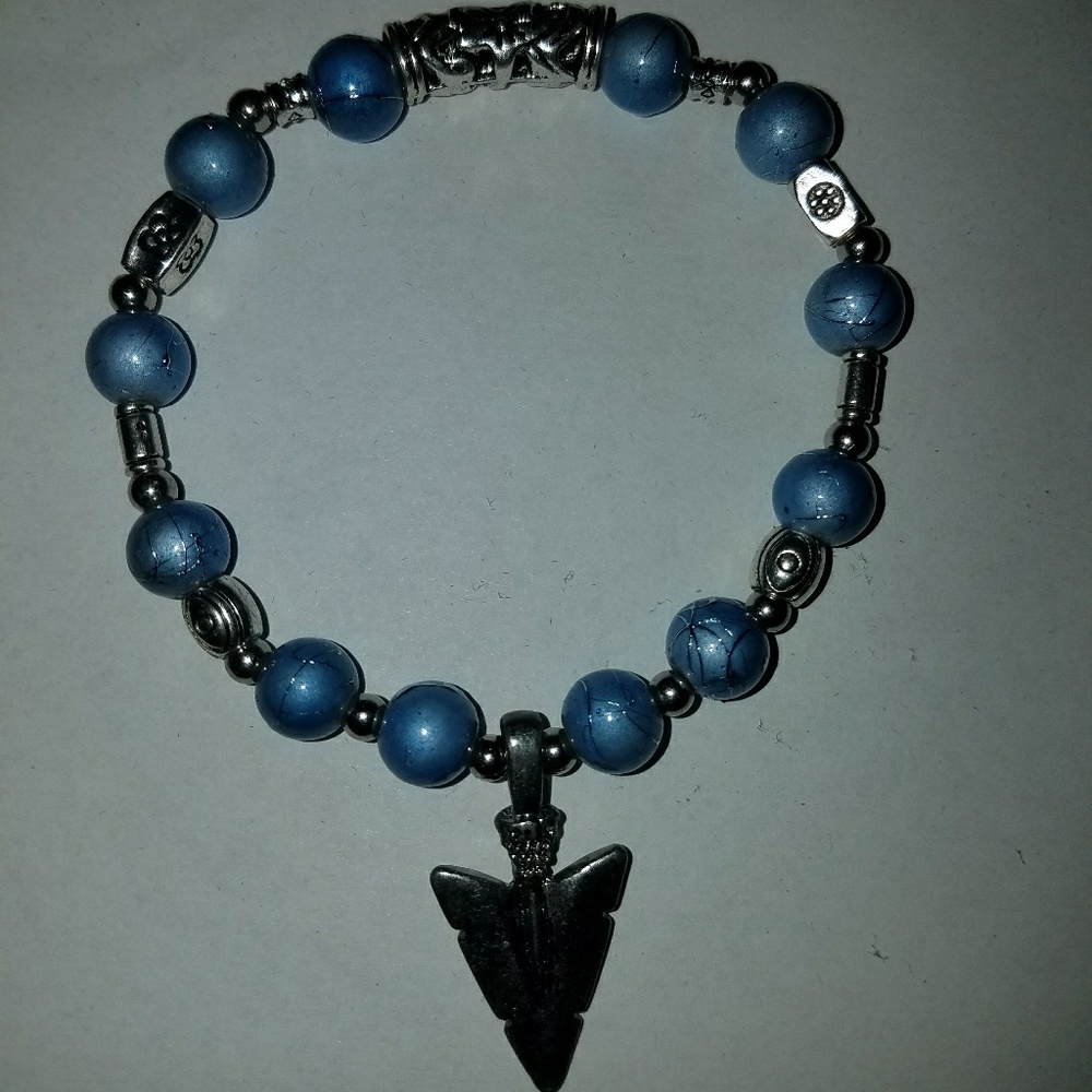 Tribal Elastic Glass and silver Bracelet