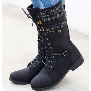 KNITTED MID-CALF COMBAT BOOTS