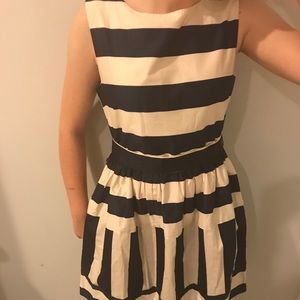 Crewcuts Girls Navy and cream striped dress.