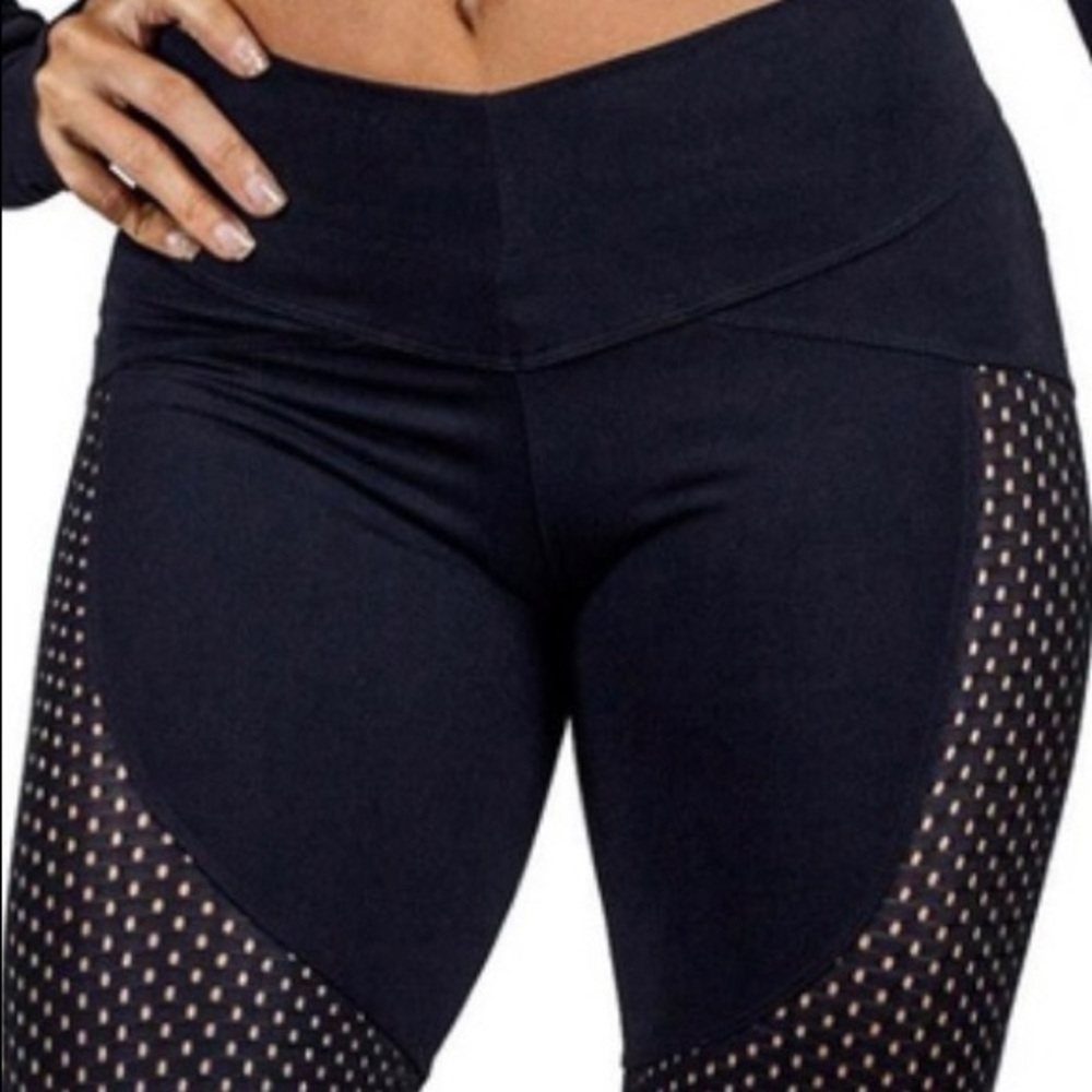 New Black Spandex Workout w/Stitched Patch Design