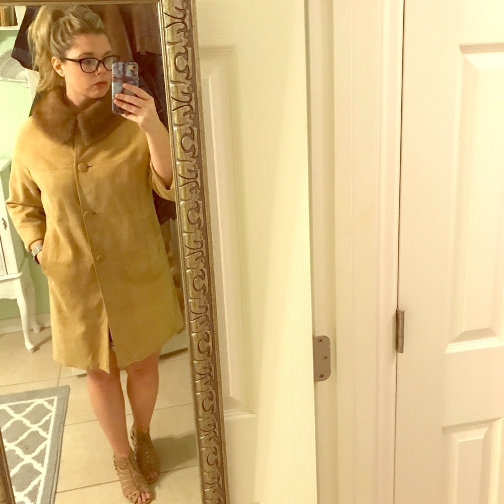 Vintage suede and fur trim coat