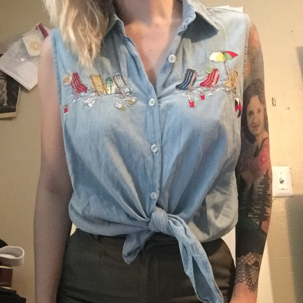 Button up denim tank