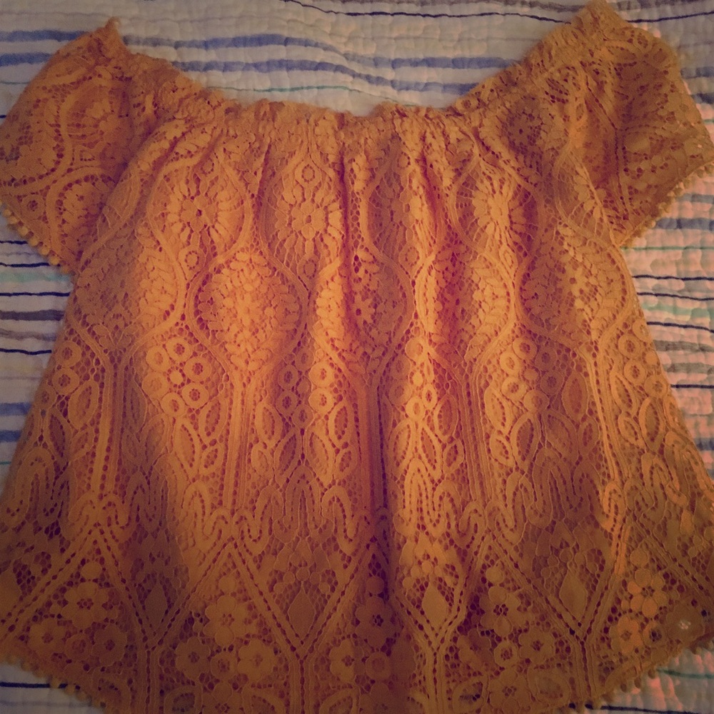 Lace golden yellow top. Very flattering!