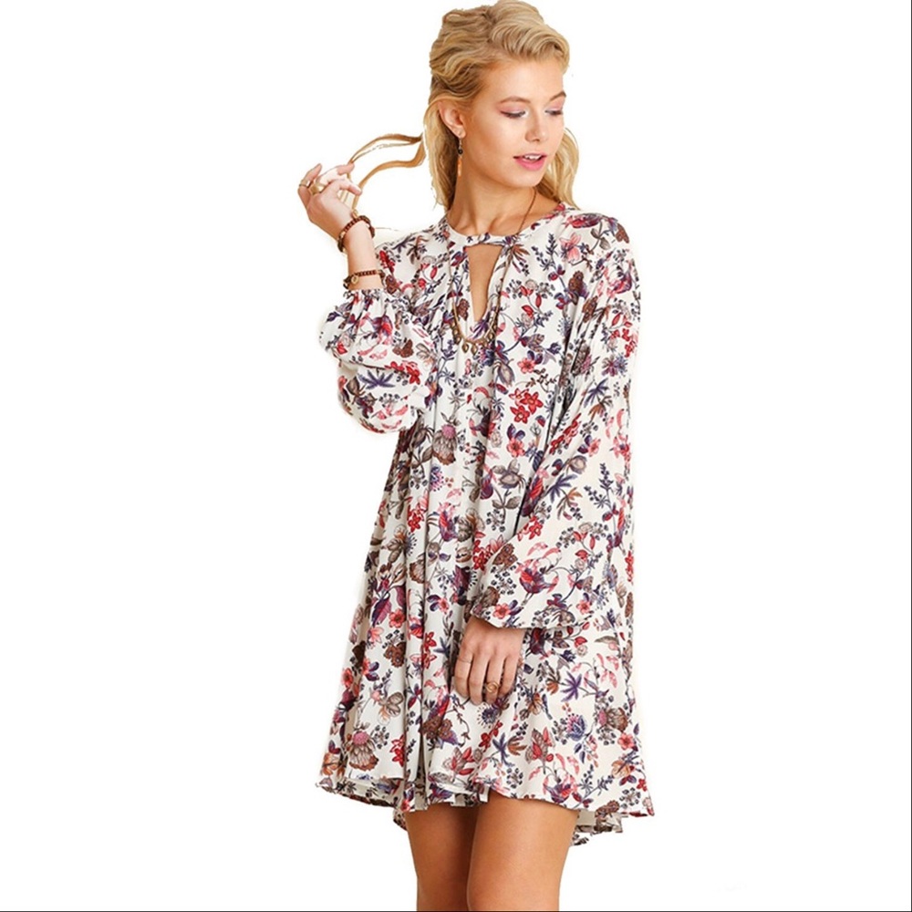 UMGEE Bohemian Long Sleeve Floral Print Dress