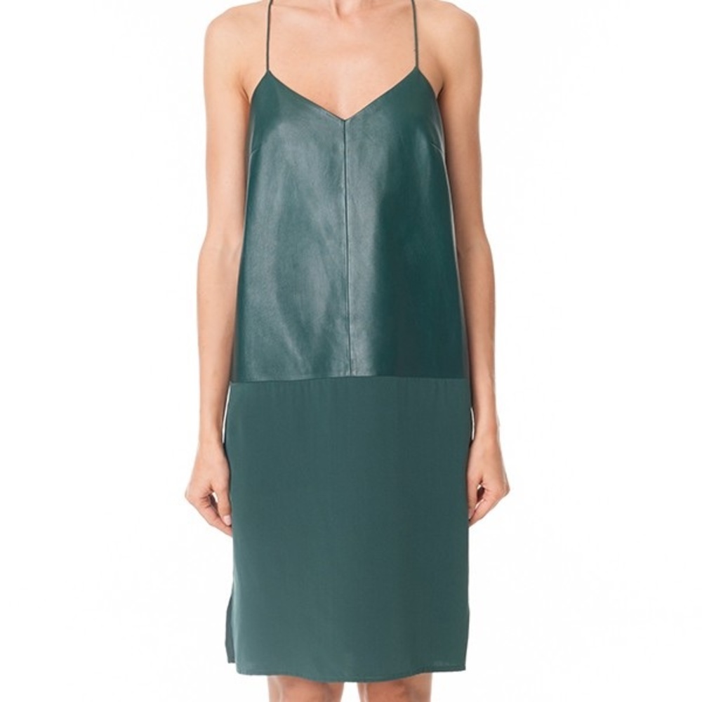 Tibi Silk and Leather Slip Dress
