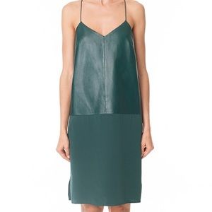 Tibi Silk and Leather Slip Dress