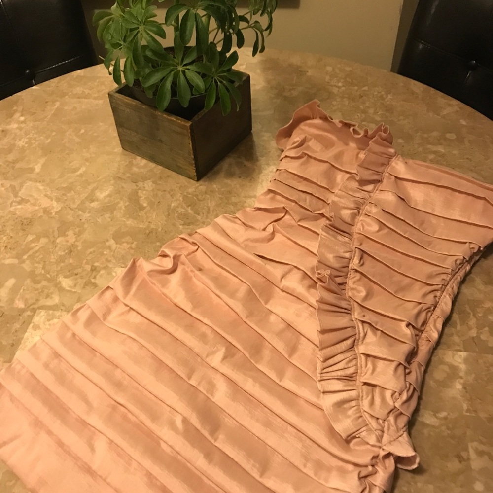 Ruffled strapless baby pink dress