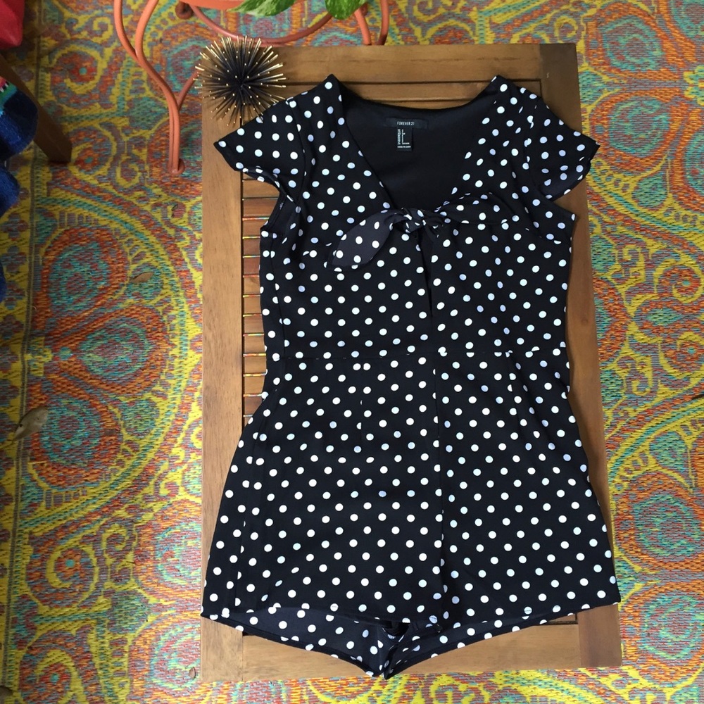 Tie Front Cut Out Polka Dot Romper