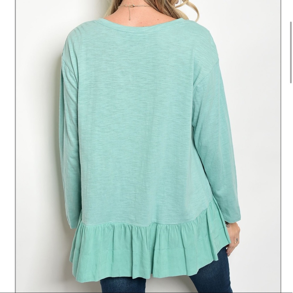 Mint Top with Layered Ruffled Hem - Picture 2 of 7