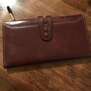 Brown leather long wallet