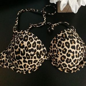 Padded push up leopard bikini top NWOT