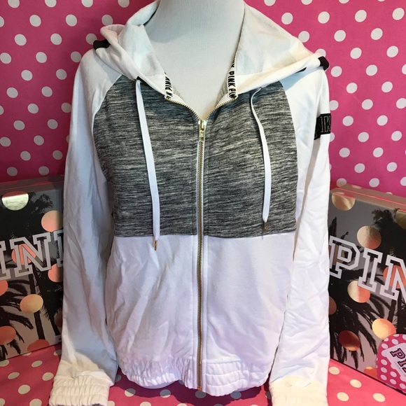 🚫SOLD🚫NWT VS PINK white perfect full zip Hoodie - Picture 2 of 4