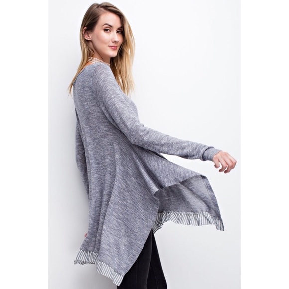 Two Tome Heathered Shark bite Stripe Hem Tunic - Picture 3 of 3