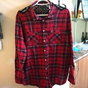 Express red plaid shirt with pretty back detail