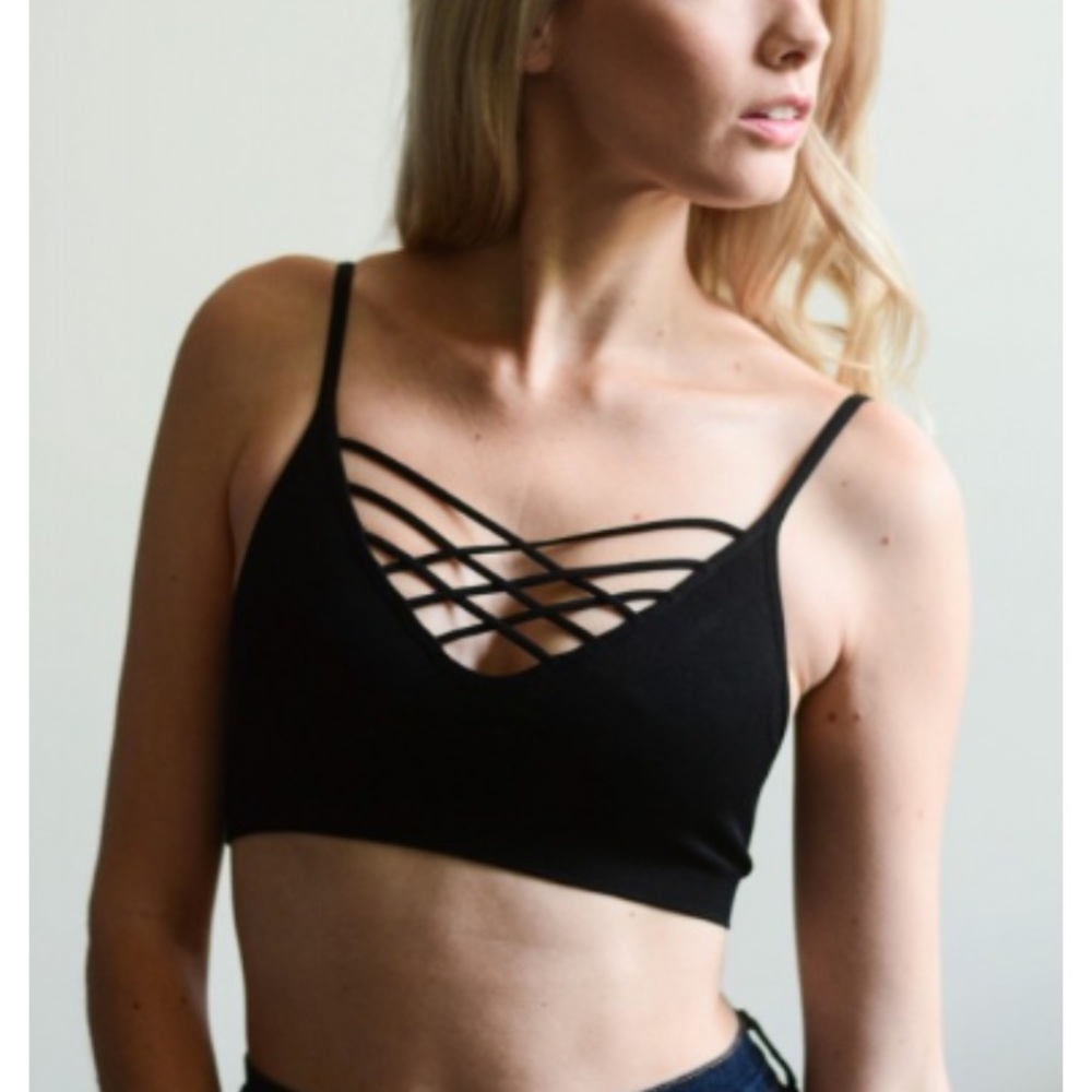 Black strappy cage bralette